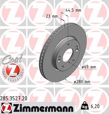 Zimmermann 285.3527.20 - Тормозной диск autosila-amz.com