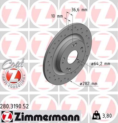 Zimmermann 280.3190.52 - Тормозной диск autosila-amz.com