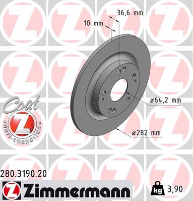Zimmermann 280.3190.20 - Тормозной диск autosila-amz.com
