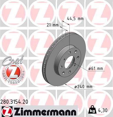 Zimmermann 280.3154.20 - Тормозной диск autosila-amz.com