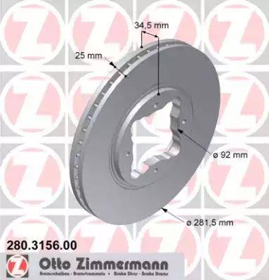 Zimmermann 280.3156.00 - Тормозной диск autosila-amz.com