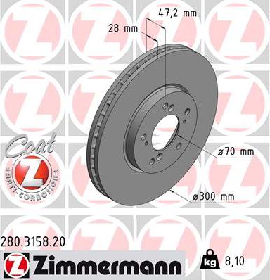 Zimmermann 280.3158.20 - Тормозной диск autosila-amz.com