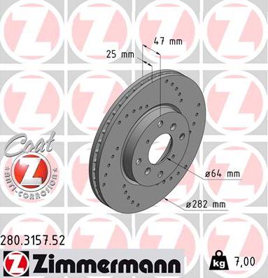 Zimmermann 280.3157.52 - Тормозной диск autosila-amz.com