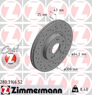 Zimmermann 280.3166.52 - Диск тормозной (заказывать 2шт./цена за1шт.) HONDA SPORT с антикоррозионным покрытием Coat Z autosila-amz.com