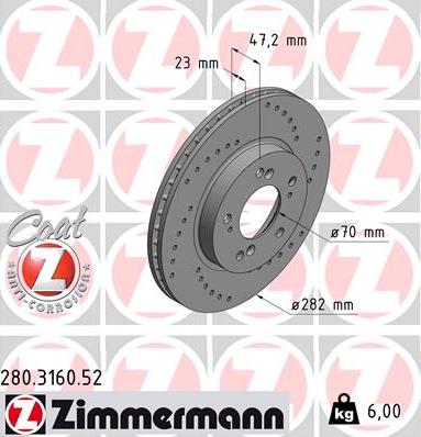 Zimmermann 280.3160.52 - Тормозной диск autosila-amz.com