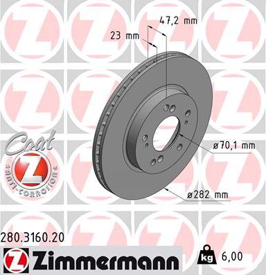 Zimmermann 280.3160.20 - Тормозной диск autosila-amz.com