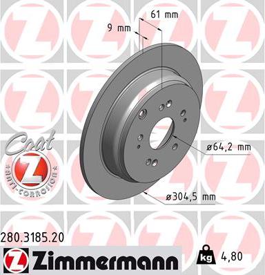 Zimmermann 280.3185.20 - Тормозной диск autosila-amz.com