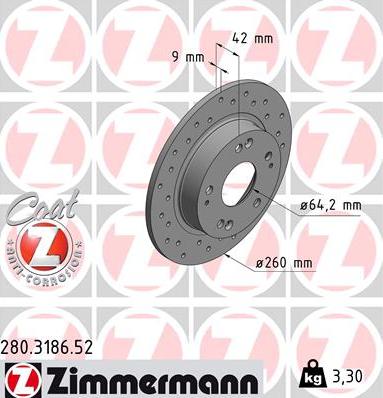 Zimmermann 280.3186.52 - Тормозной диск autosila-amz.com