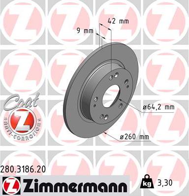 Zimmermann 280.3186.20 - Тормозной диск autosila-amz.com