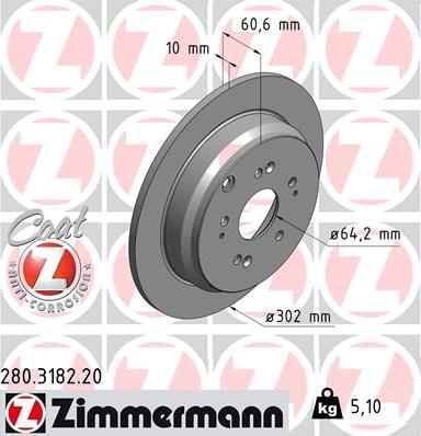Zimmermann 280.3182.20 - Тормозной диск autosila-amz.com