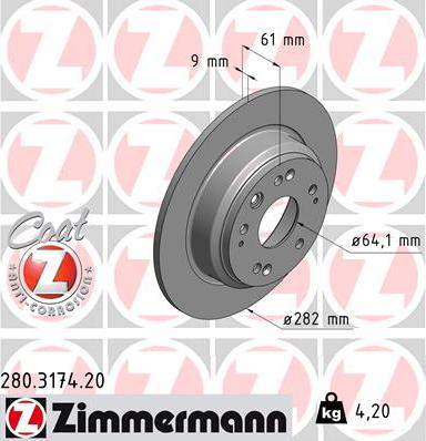 Zimmermann 280.3174.20 - Тормозной диск autosila-amz.com