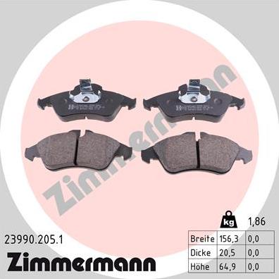 Zimmermann 23990.205.1 - Тормозные колодки, дисковые, комплект autosila-amz.com