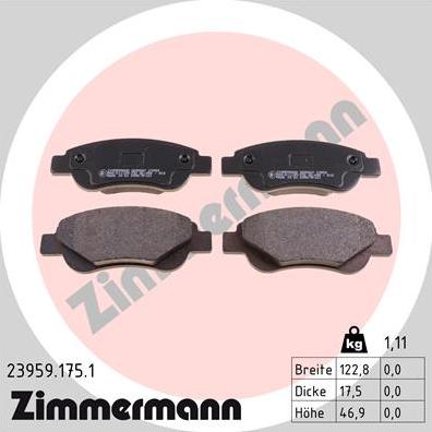 Zimmermann 23959.175.1 - Тормозные колодки, дисковые, комплект autosila-amz.com