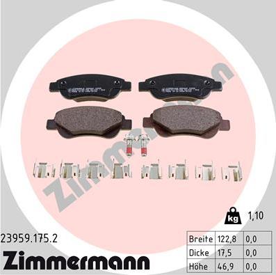 Zimmermann 23959.175.2 - Колодки тормозные дисковые PSA, Renault inkl. Zubeh?r autosila-amz.com