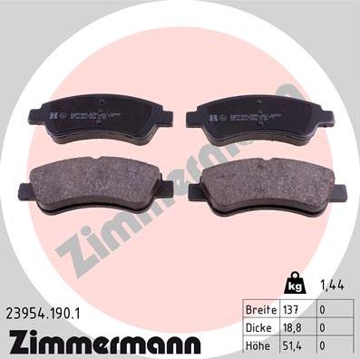 Zimmermann 23954.190.1 - Тормозные колодки, дисковые, комплект autosila-amz.com