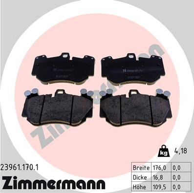 Zimmermann 23961.170.1 - Тормозные колодки, дисковые, комплект autosila-amz.com