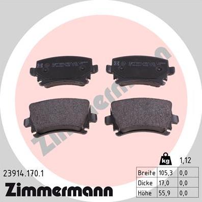 Zimmermann 23914.170.1 - Тормозные колодки, дисковые, комплект autosila-amz.com