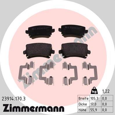 Zimmermann 23914.170.3 - Тормозные колодки, дисковые, комплект autosila-amz.com