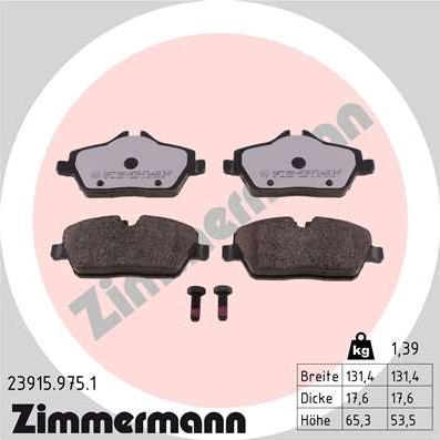 Zimmermann 23915.975.1 - Тормозные колодки, дисковые, комплект autosila-amz.com