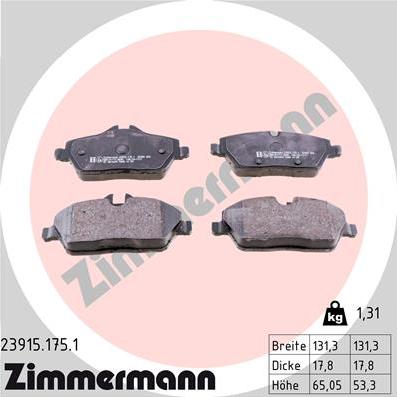 Zimmermann 23915.175.1 - колодки дисковые !перед. 131x65x18 \ MINI Cooper 1.6 06> autosila-amz.com