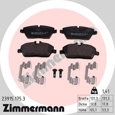 Zimmermann 23915.175.3 - Тормозные колодки, дисковые, комплект autosila-amz.com