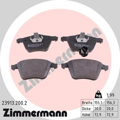 Zimmermann 23913.200.2 - Тормозные колодки, дисковые, комплект autosila-amz.com