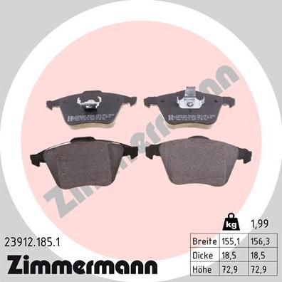 Zimmermann 23912.185.1 - Тормозные колодки, дисковые, комплект autosila-amz.com
