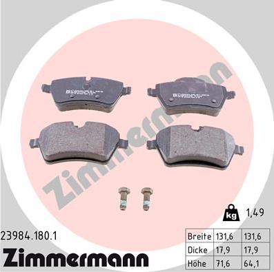 Zimmermann 23984.180.1 - Тормозные колодки, дисковые, комплект autosila-amz.com