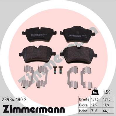 Zimmermann 23984.180.2 - Тормозные колодки, дисковые, комплект autosila-amz.com