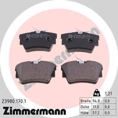 Zimmermann 23980.170.1 - Тормозные колодки, дисковые, комплект autosila-amz.com