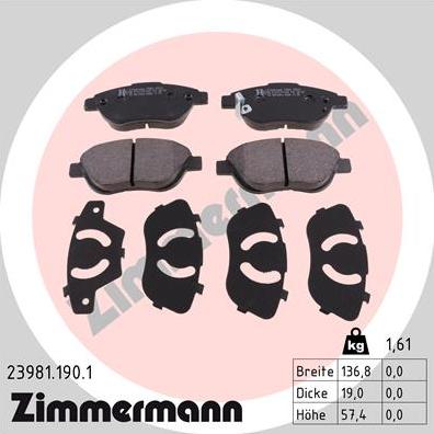 Zimmermann 23981.190.1 - Тормозные колодки, дисковые, комплект autosila-amz.com