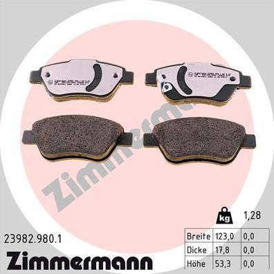 Zimmermann 23982.980.1 - Тормозные колодки, дисковые, комплект autosila-amz.com