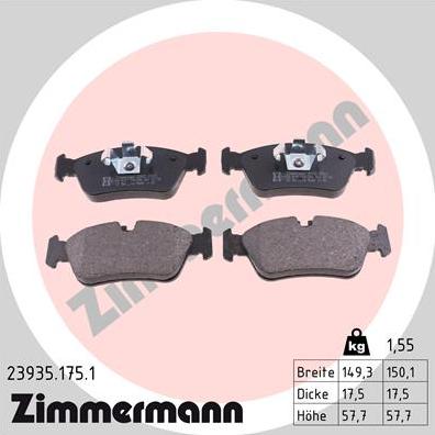 Zimmermann 23935.175.1 - Тормозные колодки, дисковые, комплект autosila-amz.com