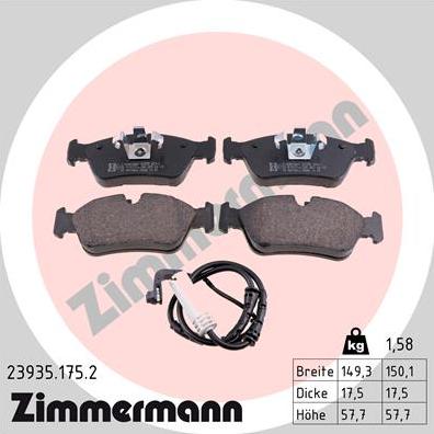 Zimmermann 23935.175.2 - Тормозные колодки, дисковые, комплект autosila-amz.com