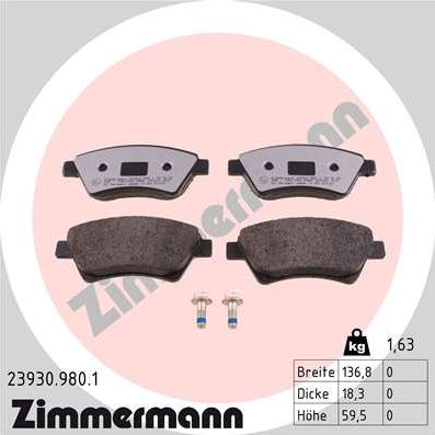 Zimmermann 23930.980.1 - Колодки дисковые малопылящие autosila-amz.com
