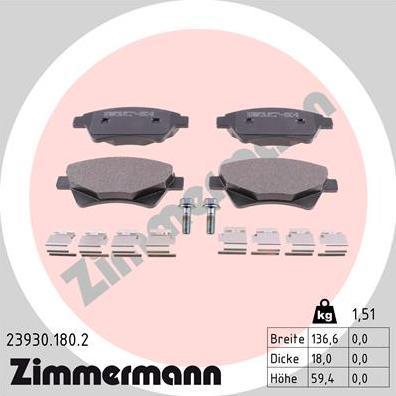 Zimmermann 23930.180.2 - Тормозные колодки, дисковые, комплект autosila-amz.com