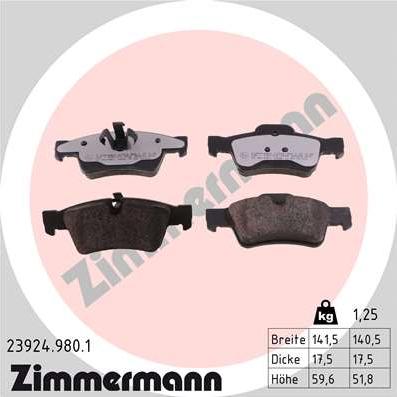 Zimmermann 23924.980.1 - Тормозные колодки, дисковые, комплект autosila-amz.com