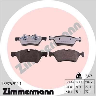 Zimmermann 23925.910.1 - Тормозные колодки, дисковые, комплект autosila-amz.com