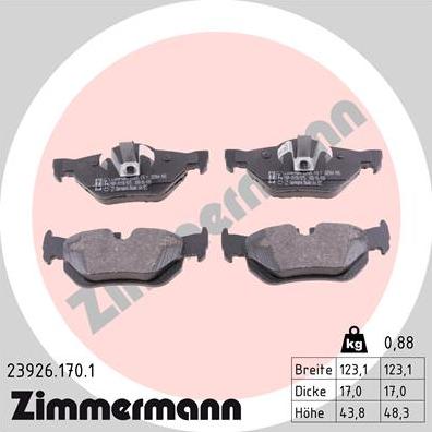 Zimmermann 23926.170.1 - Тормозные колодки, дисковые, комплект autosila-amz.com