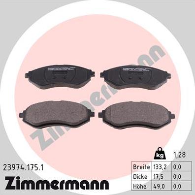 Zimmermann 23974.175.1 - Тормозные колодки, дисковые, комплект autosila-amz.com