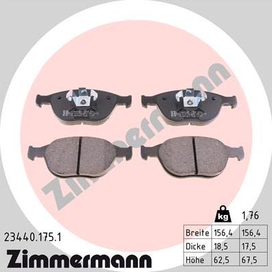 Zimmermann 23440.175.1 - Тормозные колодки, дисковые, комплект autosila-amz.com