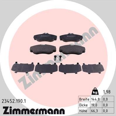 Zimmermann 23452.190.1 - Тормозные колодки, дисковые, комплект autosila-amz.com
