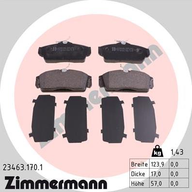 Zimmermann 23463.170.1 - Тормозные колодки, дисковые, комплект autosila-amz.com