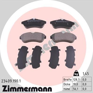 Zimmermann 23409.190.1 - Тормозные колодки, дисковые, комплект autosila-amz.com
