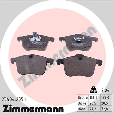 Zimmermann 23404.205.1 - Тормозные колодки, дисковые, комплект autosila-amz.com