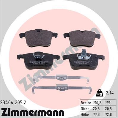 Zimmermann 23404.205.2 - Тормозные колодки, дисковые, комплект autosila-amz.com