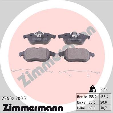 Zimmermann 23402.200.3 - Тормозные колодки, дисковые, комплект autosila-amz.com