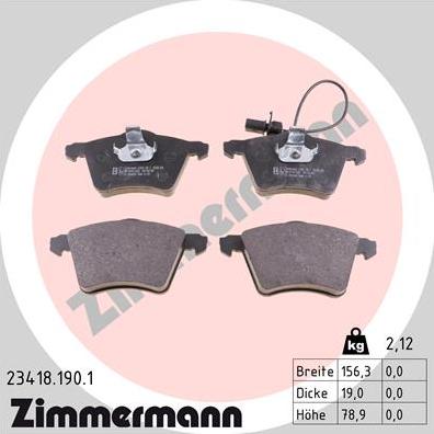Zimmermann 23418.190.1 - Тормозные колодки, дисковые, комплект autosila-amz.com
