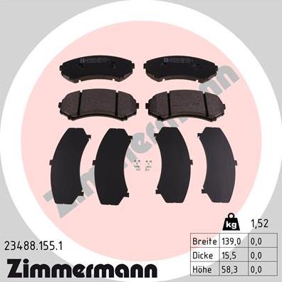 Zimmermann 23488.155.1 - Тормозные колодки, дисковые, комплект autosila-amz.com