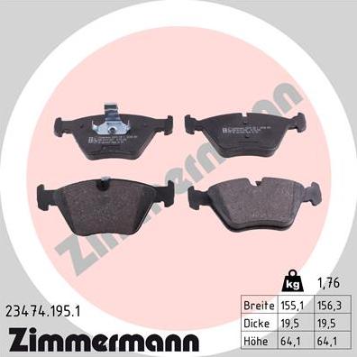 Zimmermann 23474.195.1 - Тормозные колодки, дисковые, комплект autosila-amz.com